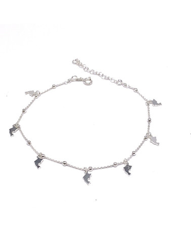 Tobillera plata de ley 925 con forma de estrellas y bolas 26 cm de largo máximo